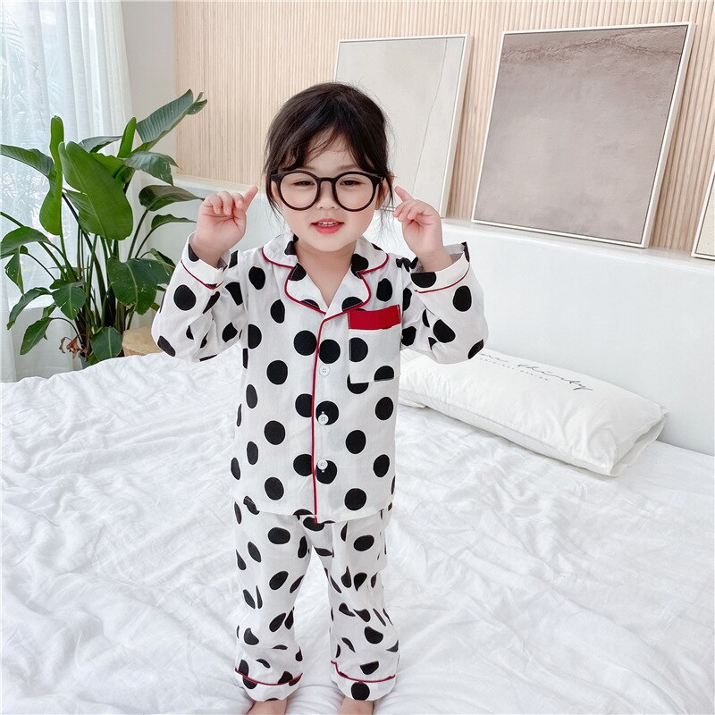 Lente/Herfst Kinderen Pyjama Set Dot Gedrukt Met Lange Mouwen Tops + Broek Pak Kinderen Pyjama Soft Katoen Ongedwongen Jongens meisjes Homewear