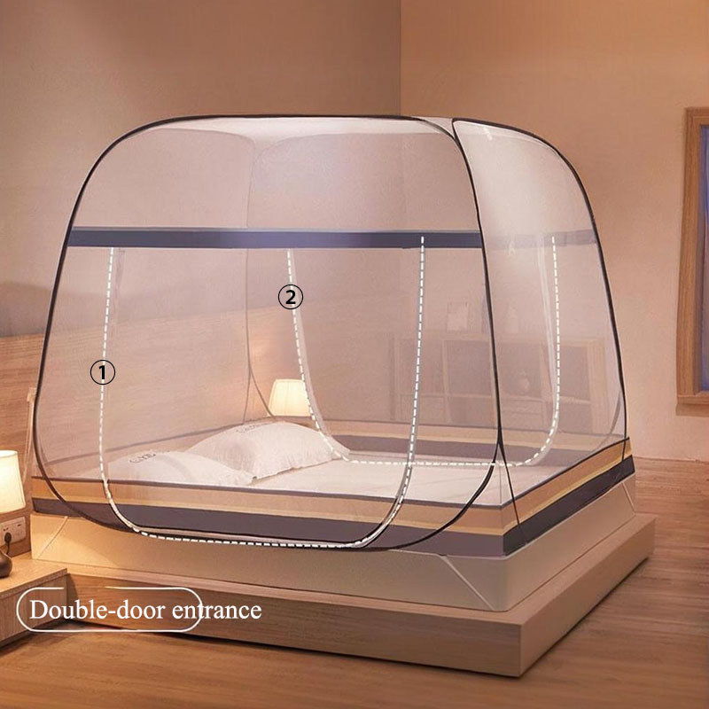 180 x 200 cm Moskitonetz 360 ° Schutz, faltbar, voller Boden, großer Platz, Moskitonetz, Reißverschluss, Doppeltür-Zelt