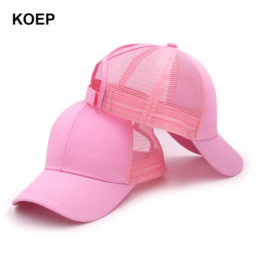 Koep hestehale baseball kasket snapback rodet bolle kasketter til kvinder kvindelig sommer mesh trucker hat pige hip hop hatte: Lyserød