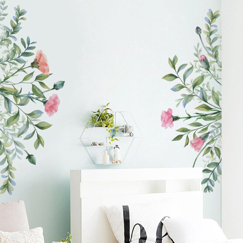 Avtagbara väggklistermärken blommor gröna blad för badrumsdörr väggdekor diy vinyldekaler självhäftande barnrumsmuralmålningar hem