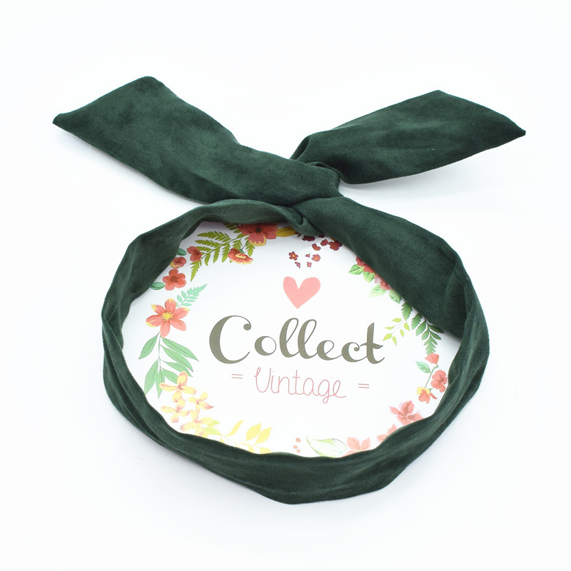 Ruban d'oreille de lapin en daim de couleur unie pour femmes, bandeau pour cheveux, nœud papillon croisé, écharpe en fil métallique, accessoires pour cheveux pour filles: green