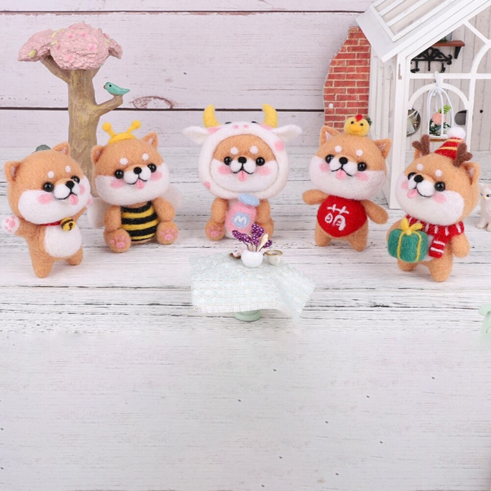 Non Finished Lovely Dog Doll Wool Felt Craft DIY Poked Set Handcraft Kit for Needle Material Bag Handmade Toys