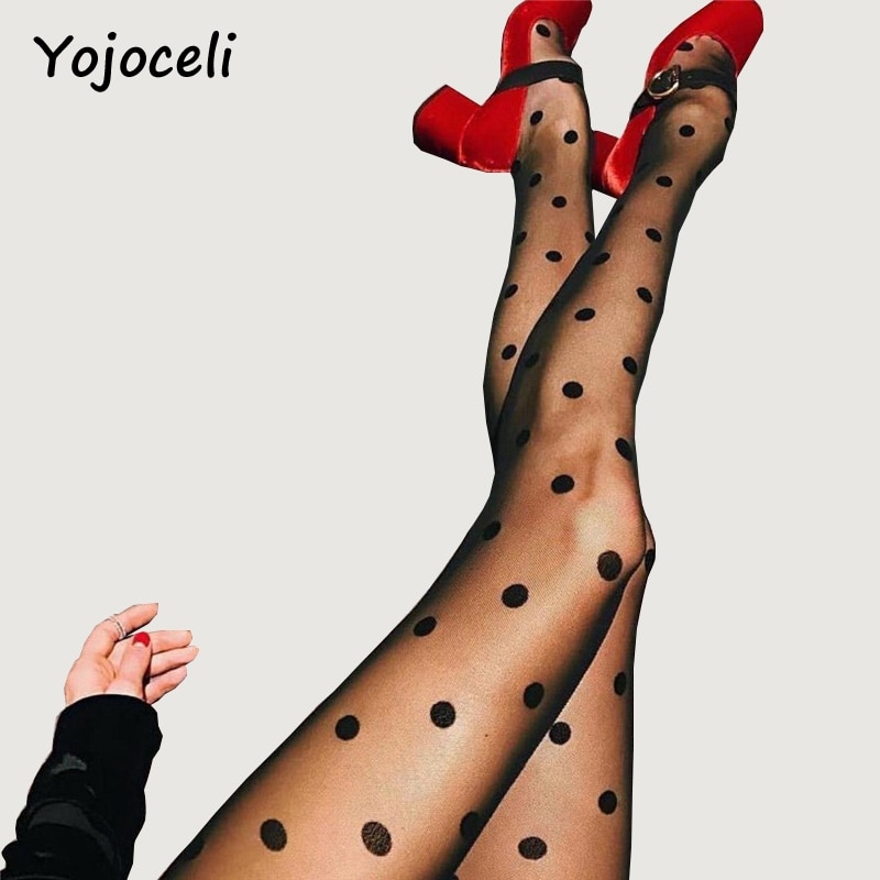 Yojoceli sexy black polka dot women stockings black mesh Women tights stocking slim women stocking