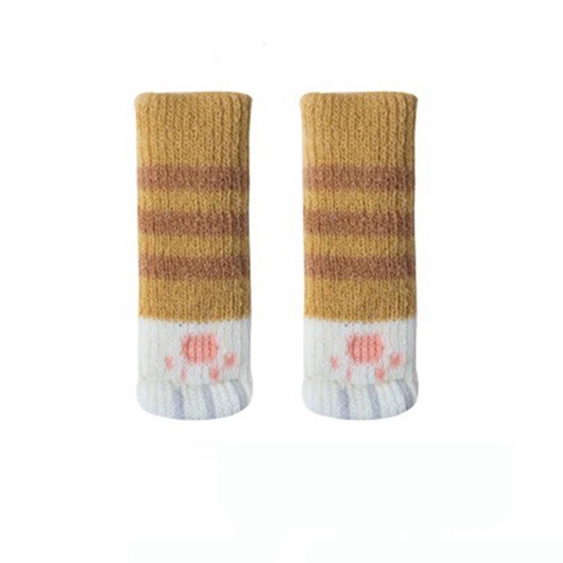 Chaussettes couverture patte protecteur chat Table chaise meubles coussinets sol laine jambe tricot: Ginger yellow / 4pcs