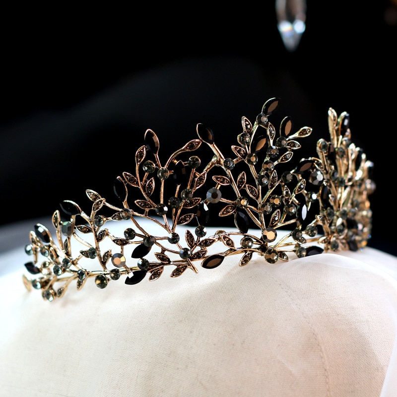 Baroque retro black elements high-end bridal crown bridal jewelry boutique headdress handmade crystal wedding head black crown