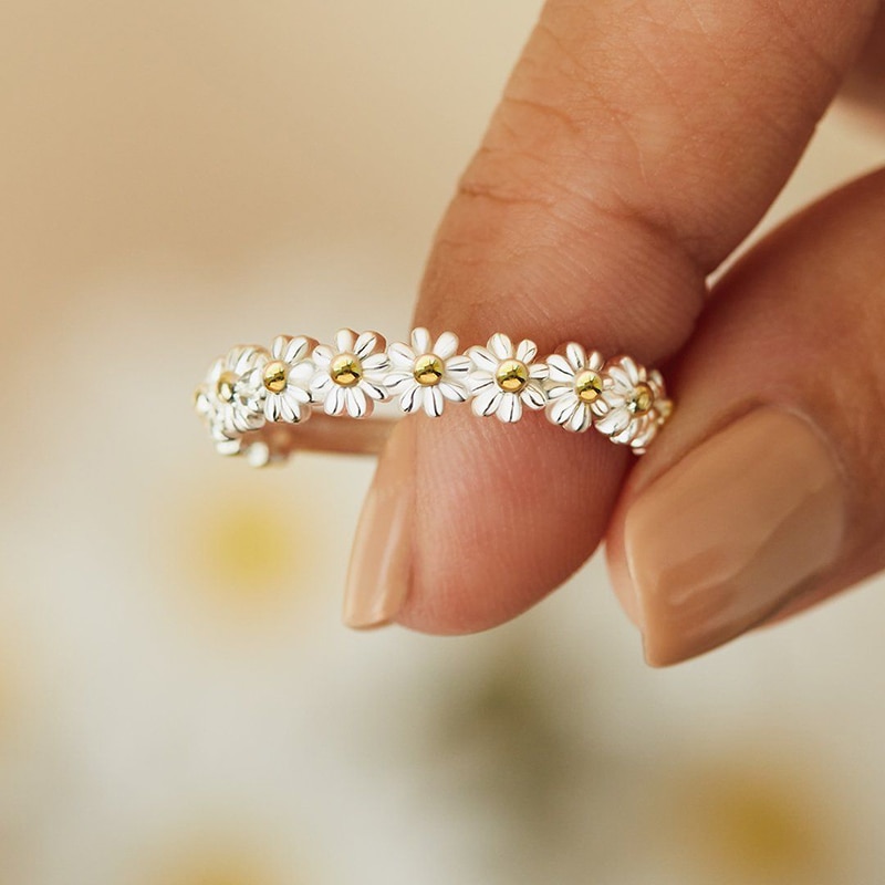 Jahrgang Gänseblümchen Blume Ringe Für Frauen Koreanische Stil Verstellbare Öffnung Finger Ring Braut Hochzeit Engagement ErkläSprosse Schmuck Gif: 1