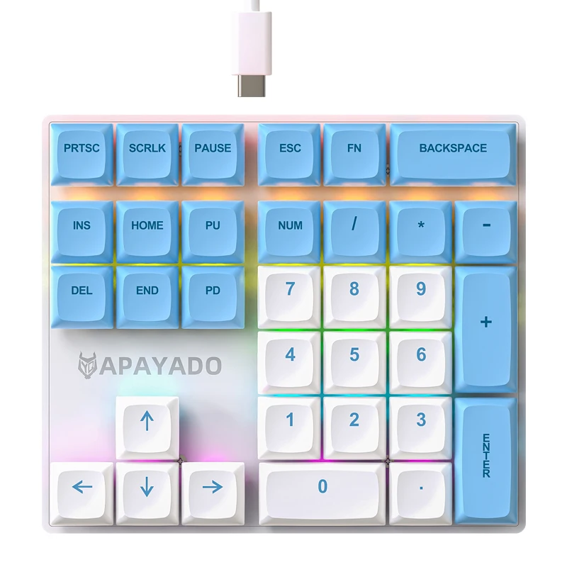 Apayado  k33 mekanisk numerisk tastatur med blå skaft, mini 33- -tasters pbt-tastehetter og livlige rgb-lys, skreddersydd for regnskap: Blå / Rød bryter