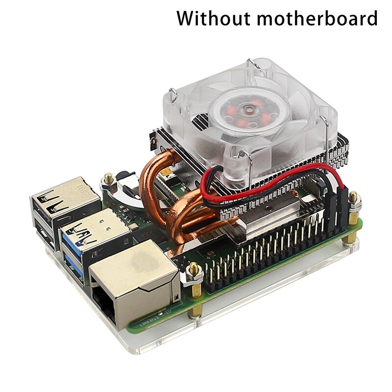 for Raspberry Pi 4 B / 3B + / 3B Thin Ice Tower Cooling Fan Metal Shell RGB Color Changeable LED Light with Bracket