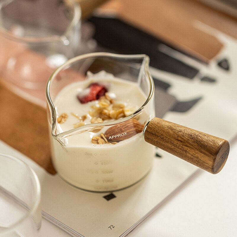 Glas Mini Melk Cup Met Houten Handvat Japanse Melk Opschuimen Kannen Koffie Suiker Melk Pot Wees Mond Keuken Koffie Levert