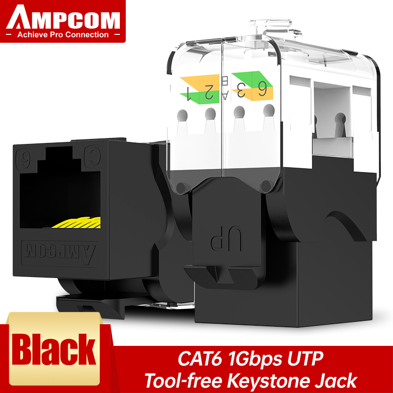 AMPCOM cat 6 tool free RJ45 Keystone Jack, CAT6a Cat6 Tool-Less RJ45 UTP Keystone Jack, No Punch-Down Tool Module Coupler: Brown / 0.6m