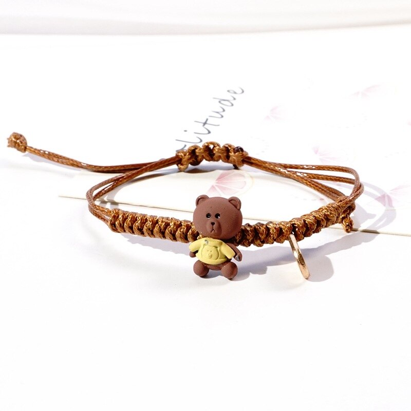 Cute Animal Children Bracelet Bikachu Dinosaur Rabbit Brown Bear Hand-Woven Rope Bracelet Adjustable Bracelet for Women: Brown bear