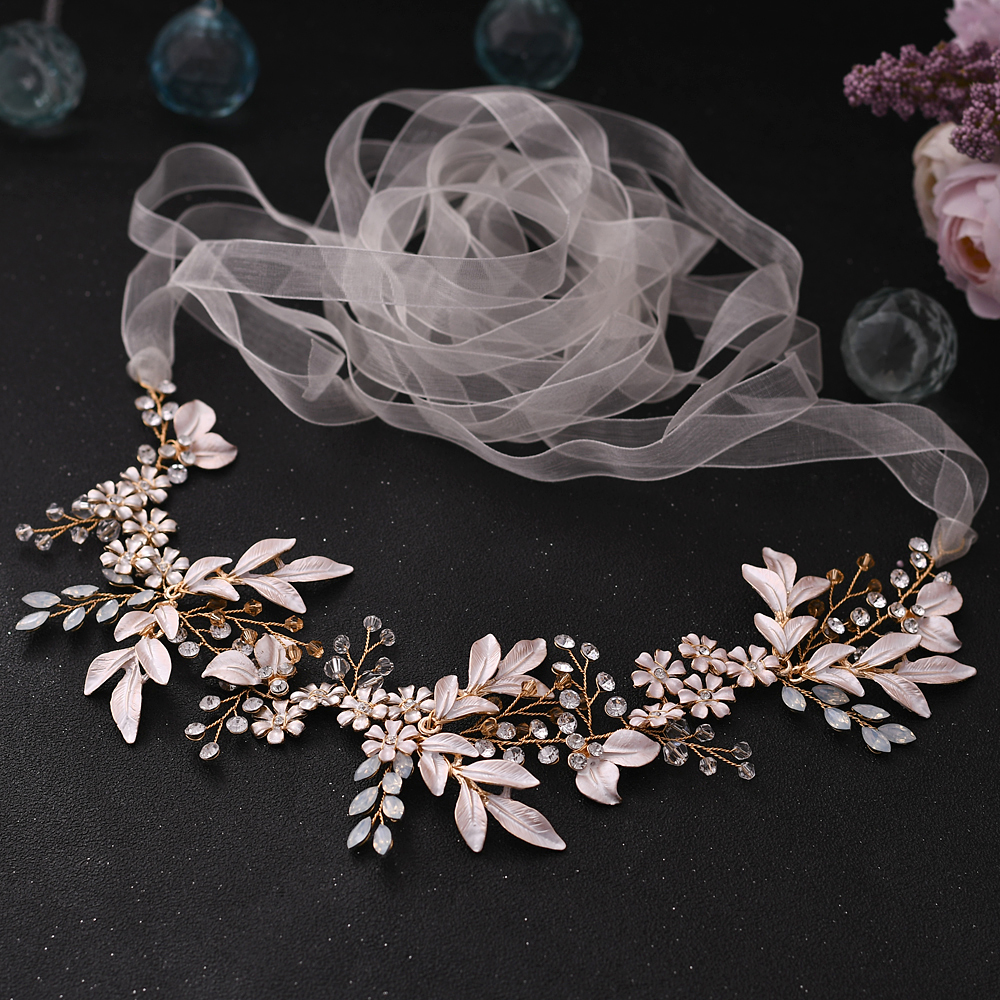 Trixy  sh278- g champagne gouden riem trouwriemen strass riemen bruidsjurk riem bruiloft accessoires bruidssjerp bruidsriem: Ivoor orgaza