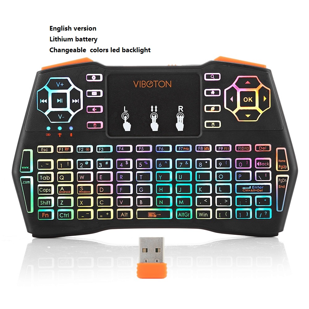 I8 Plus Android TV BOX Keyboard 2.4GHz Wireless Mini Wireless Keyboard, Touch pad Mouse Intelligent Game Backlight Keyboard: colors backlit Eng