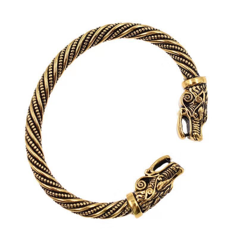 CHUHAN Dragon Head Open Bracelet Men's Bracelet Faucet Bracelet Zodiac Dragon Head Open Bracelet for Men Jewellery: Gold-color