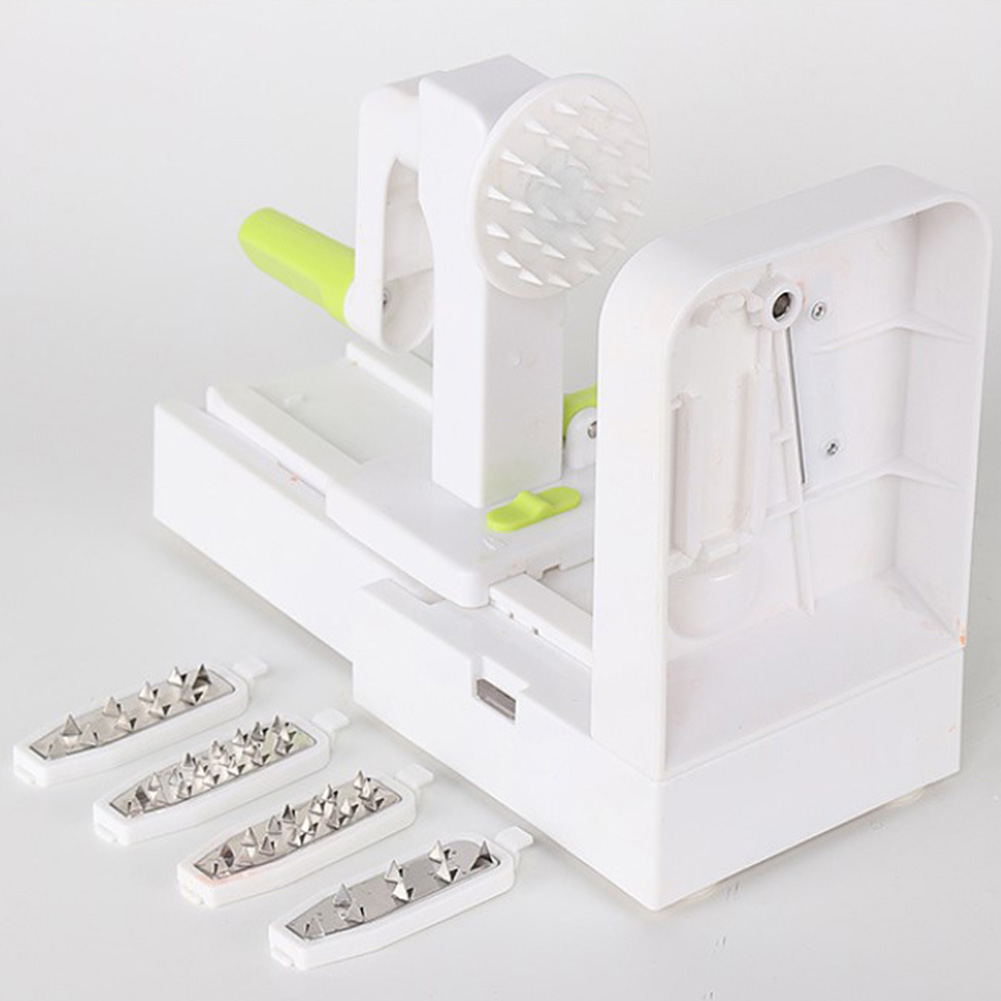 Cortador espiral de verduras, herramienta de cocina de calabacín, Cortador manual de manivela, cortador de frutas ABS, cortador plegable de Pasta de vegetales multipropósito, 4 cuchillas