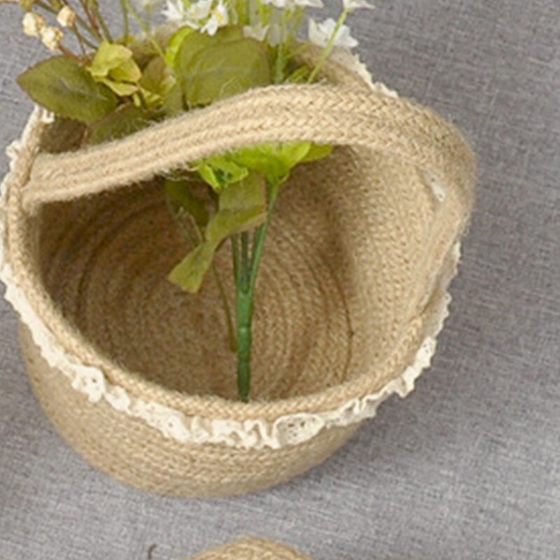 3 Pcs Tassels Lace Storage Baskets with Handle,Organizer Box in Natural Jute Linen,for Household Sundries&Toys Storage