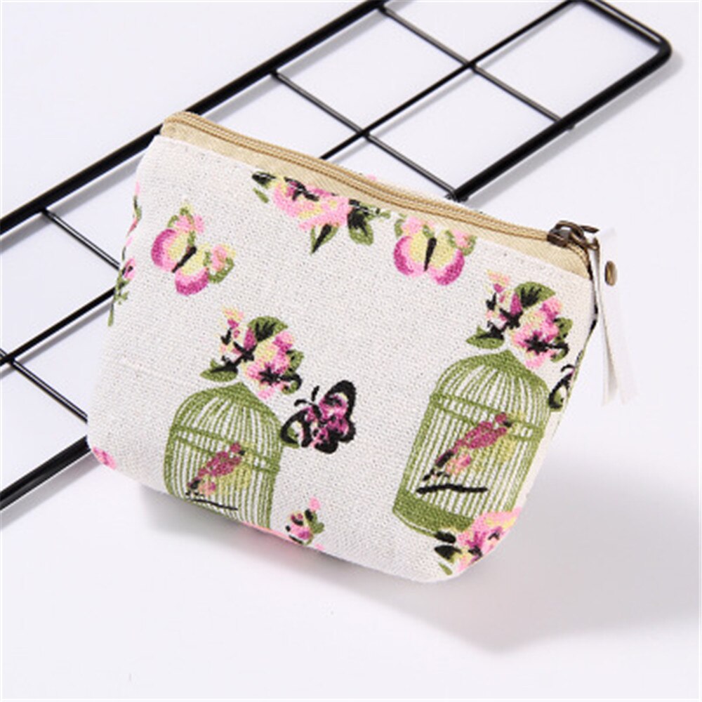 Popular Women Flamingo Cactus Pattern Coin Purse Zip Bag Cute Cartoon Coin Bag Key Case Mini Wallet Canvas Portable Small Bags