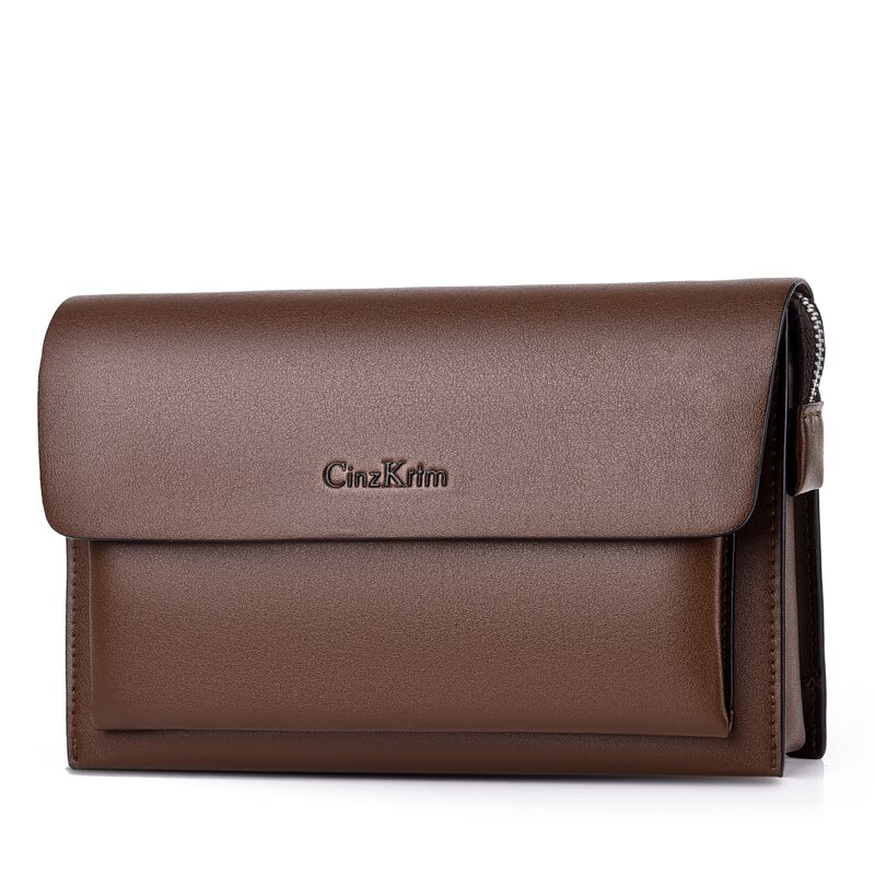 Pochette de jour à serrure codée pour hommes, sac à main antivol de grande capacité, Long portefeuille pour téléphone iPad, mini support, noir et marron: Brown 1