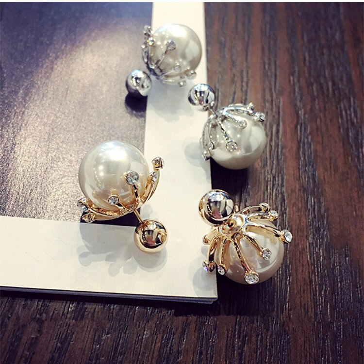 Korean Style Big Pearl Jewelry Temperament Rhinestone Color Ball Stud Earrings For Girl 03