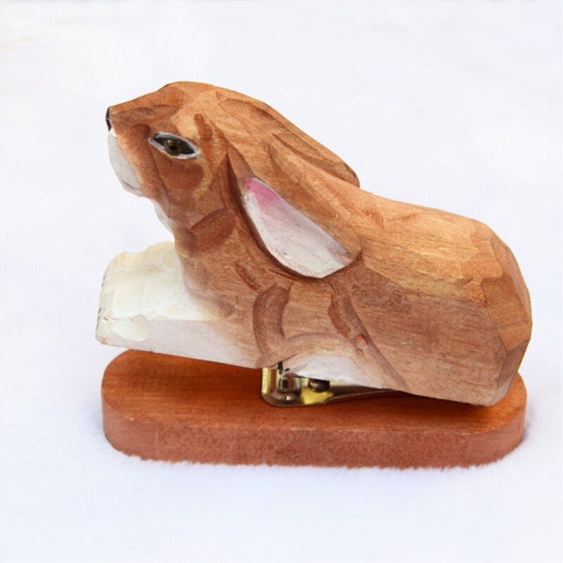 Mirui håndlavet udskæring træ skov vintage dyr standard hæftemaskine egern kat kanin tiger hæftemaskiner skolekontor papirvarer: Kanin