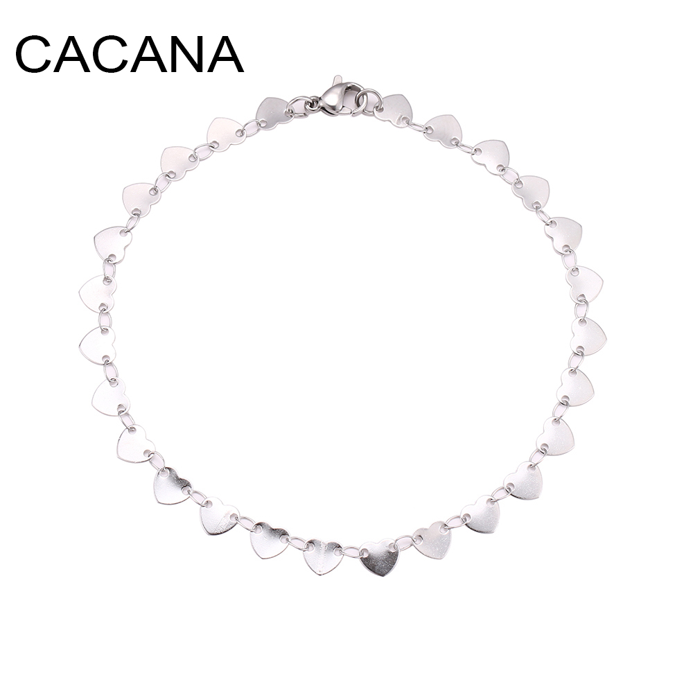 CACANA Stainless Steel Chain Bracelets For Man Women Gold Silver Color For Pendant Chain Heart Shape Donot Fade Jewelry N1864