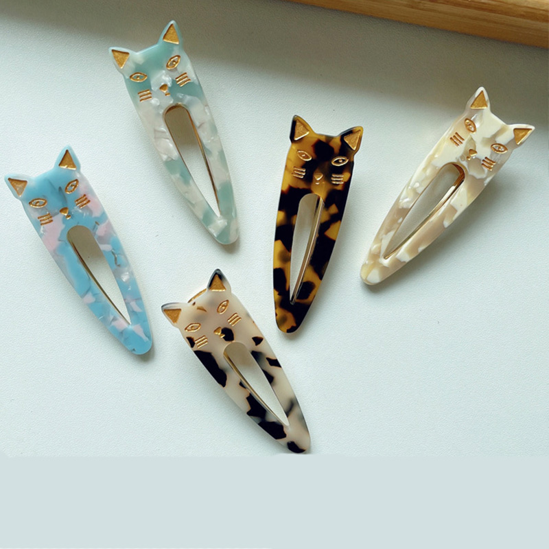 Clip de pico de pato con forma de gato de acetato, 2 piezas, horquillas acrílicas multicolores, accesorios para el cabello