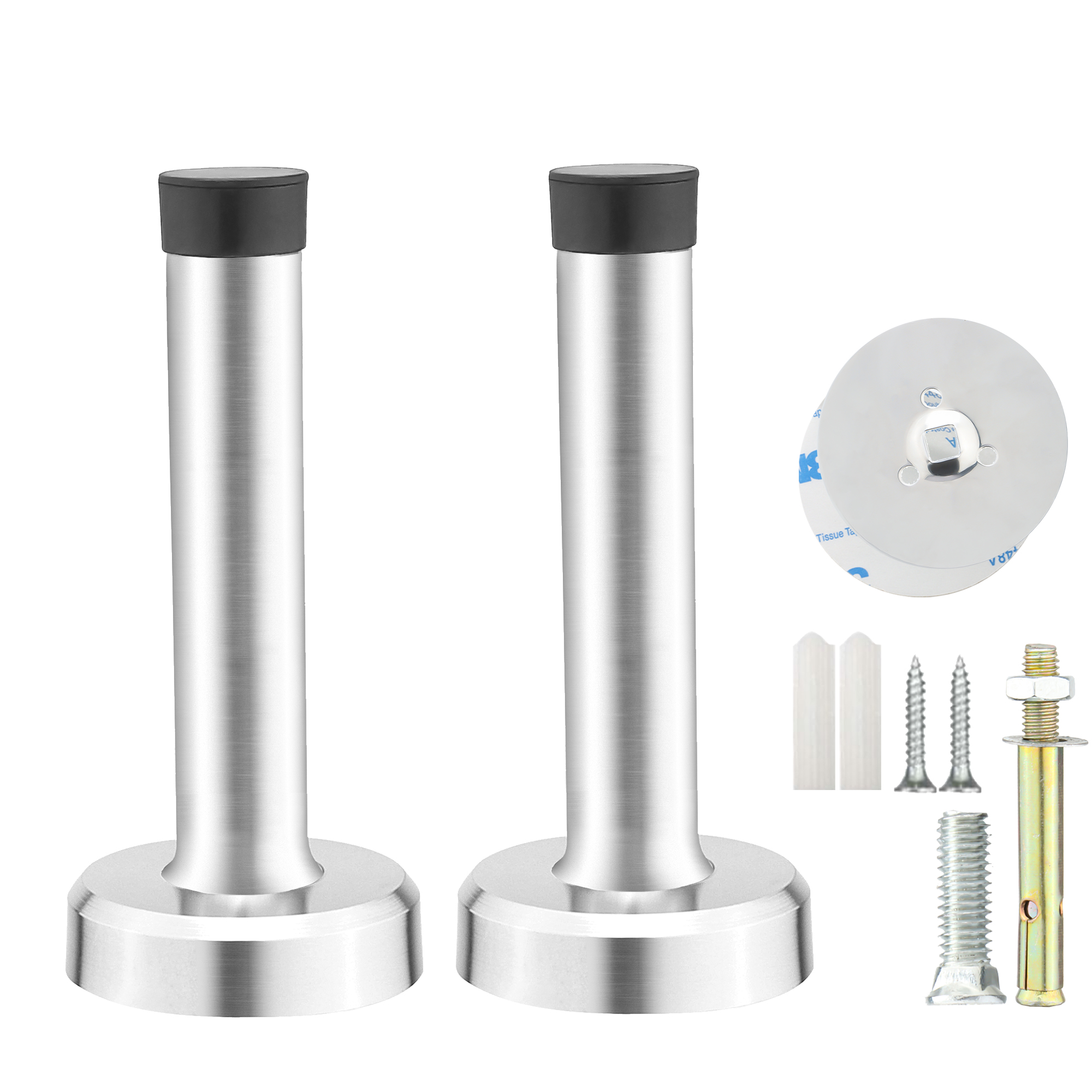 Door Stopper, Rubber Door Stop - Wall Mounted with Dual Installation (Adhesive & Screws) - Stainless Steel T-Shaped Bumper with: Translucent