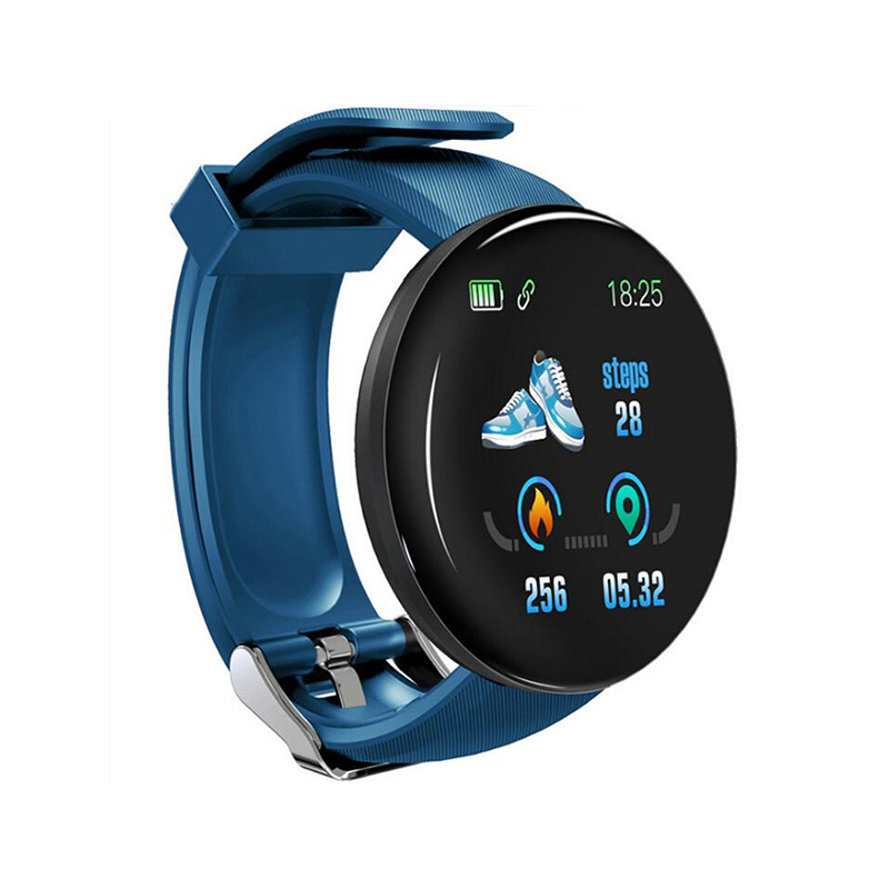 D18 Smart Horloge Mannen Vrouwen Bloeddruk Fitness Tracker Ronde Smartwatch Waterdichte Sport Slimme Klok Voor Android Ios: Blauw