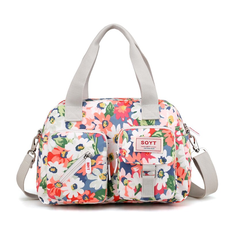 SOYT Brand popular Flowers and animals pattern Nylon women handbags shoulder bag for female printing messenger bags: Colorful flowers