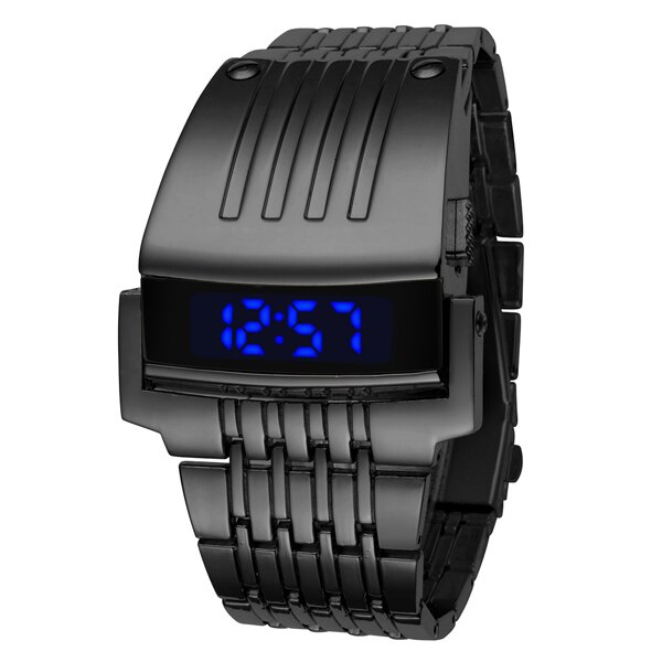Luxe Iron Man horloges Conceptie Blauw Rode LED Heren Rvs Polshorloge Relogio Masculino Goud Zwart Zilver: LED Black Blue