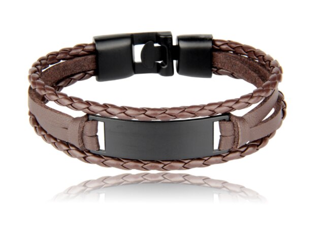 Regali di festa da nonna a mio nonno da bracciale in pelle con nome inciso multicolore retrò intrecciato a mano per uomo reggiseno in acciaio inossidabile: PBR1310-B