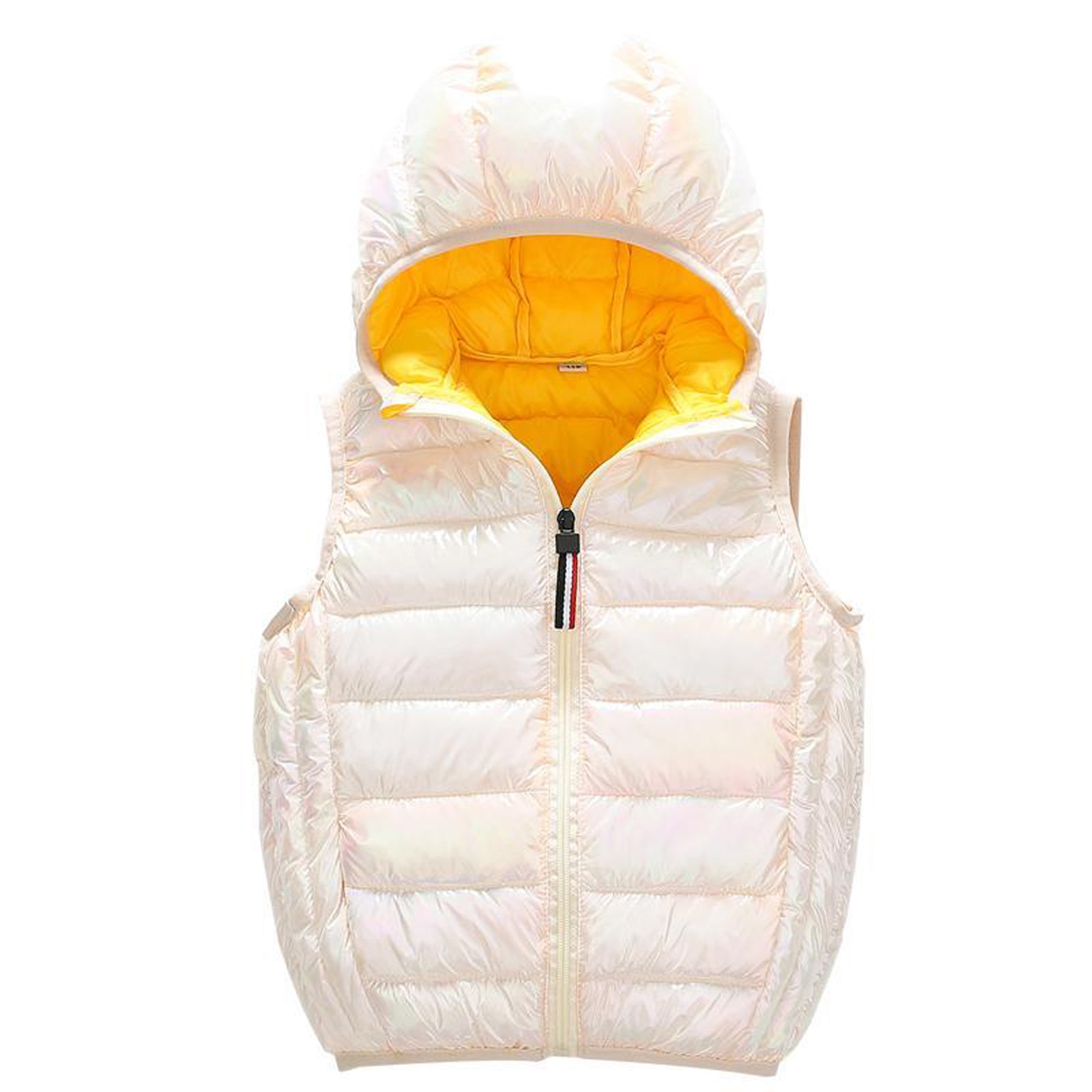 Crianças dos miúdos do bebê meninos meninas colete inverno quente casaco colorido manter quente sem mangas jaqueta com capuz para a menina casaco roupas dos miúdos: Bege / 10