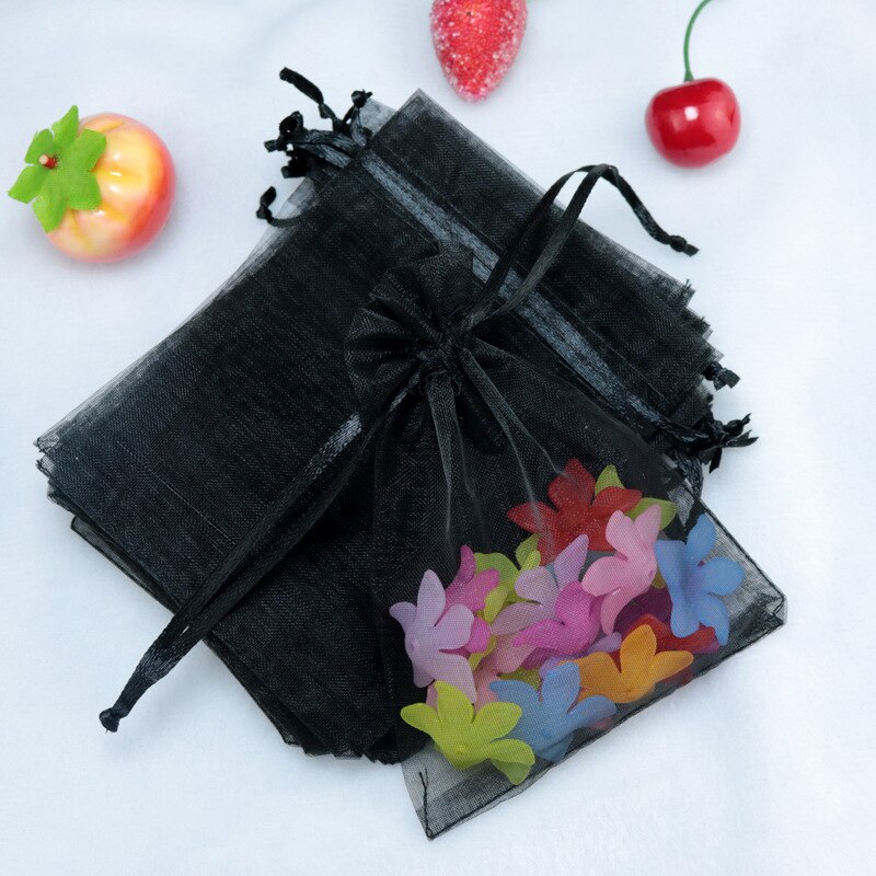 10 stücke 10x15 cm transparent Organza Beutel Hochzeit Geburtstag Party Süssigkeit Schokolade Taschen Weihnachten Halloween Kasten Verpackung taschen: Schwarz