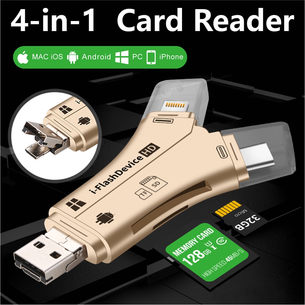 4 In 1 I Flash Drive Usb Micro Sd & Tf Kaartlezer Adapter Voor Iphone Xs Max/xs/X/7 8 Plus Voor Ipad Touch Mac Pc