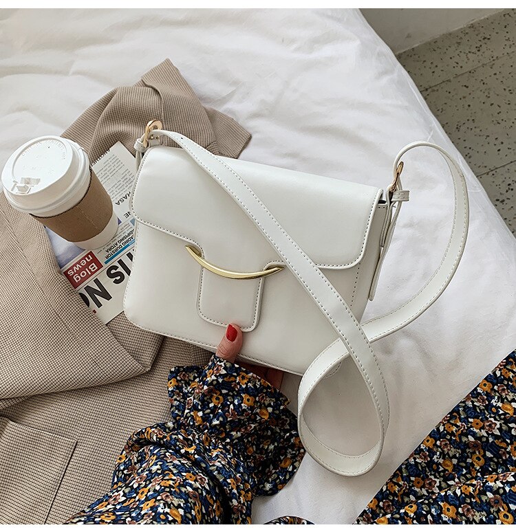 White Crossbody Bags For Women Small Handbag Cute Bag PU Leather Solid Color Hand Bag Ladies Evening Bags: White