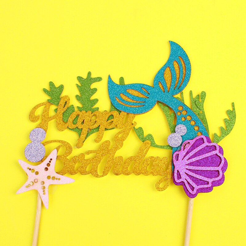 Mermaid Happy Birthday Cake Topper 1st Birthday Baby Shower Little Mermaid Cupcake Decor Happy Birthday Party Decor Kids Girl