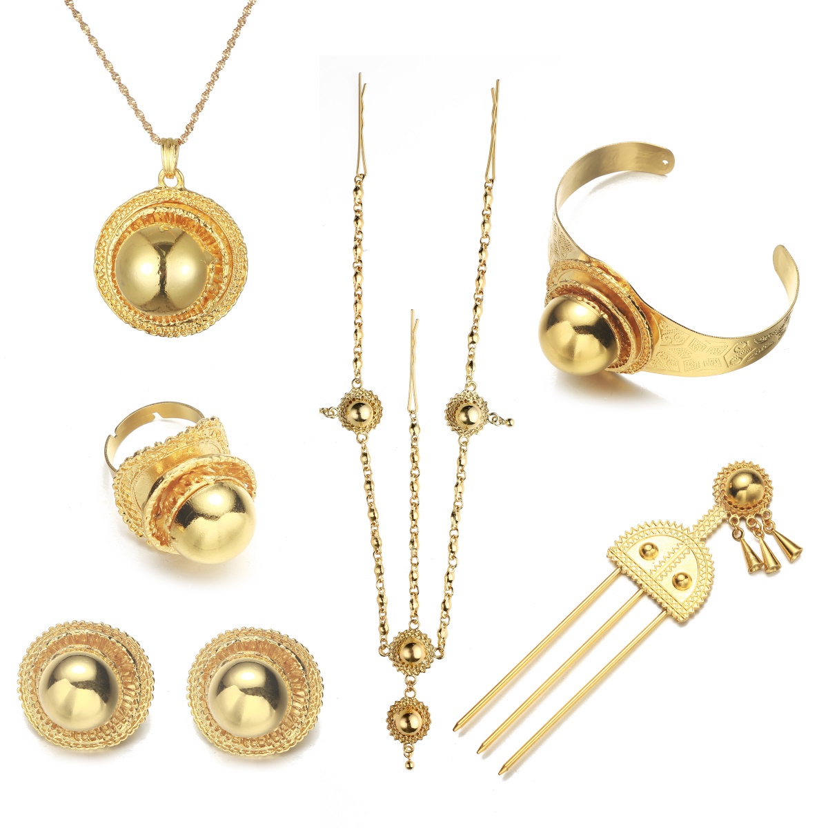 Ethiopische Bruiloft Gouden Kleur Etnische Habesha Traditionele Festival Afrika Vrouwen Sieraden Set