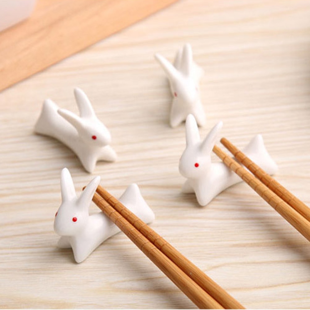 4Pcs Bunny Vorm Chopstick Rack Japanse Stijl Porseleinen Lepel Houder Eetstokje Rust Voor Hotel En Huis