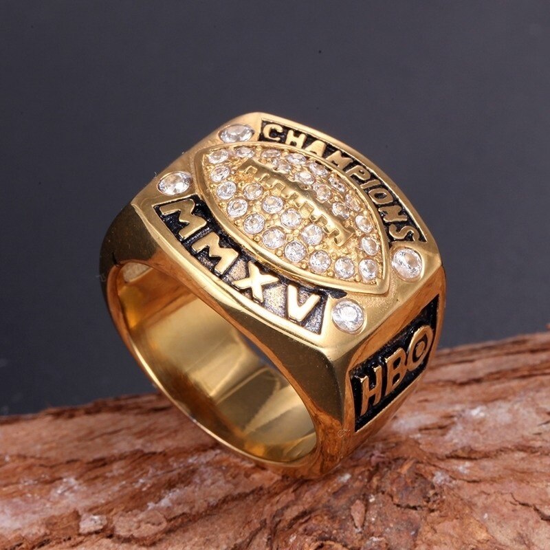 Trendy Bohemian Crystal Inlaid Ring for Men Metal Gold-Plated Round Championship Ring Accessories Party Jewelry