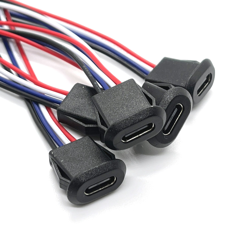 1 stk. 4 -bens usb c-stik type-c vandtæt med  ph 2.0- møtrikkers låseplade, hun-tpc højstrøms hurtigopladningsstik med cc-ben