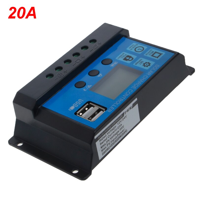 Pwm 10/20/30a dubbel usb solpanel batteriregulator laddregulator 12/24v lcd: 20a