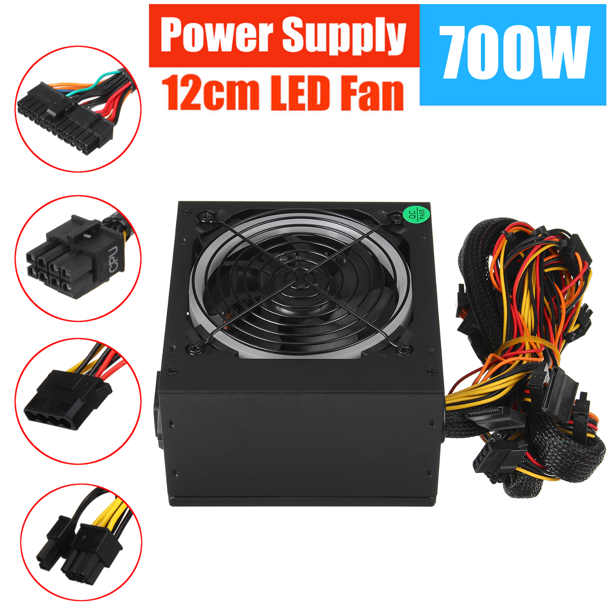 700W 115230V Netzteil NETZTEIL PFC 12cm LED Silent Lüfter ATX 24pin 12V PC Computer SATA gaming Versorgung Für Intel AMD Desktop