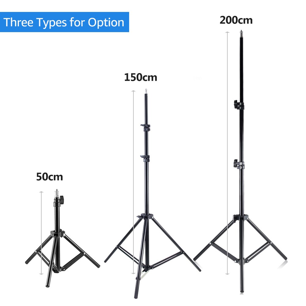 50/150/200cm altura ajustável do tripé do suporte leve três seções material resistente da liga de alumínio 1/4 polegadas parafuso para luzes