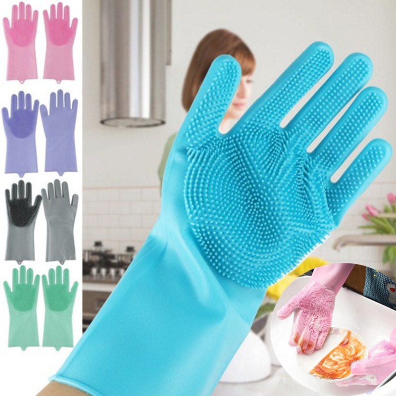 2 stk magiske silikone opvaskhandsker med skrubberensning til opvask vaske rengøringshandsker til køkkenbadeværelsesbil