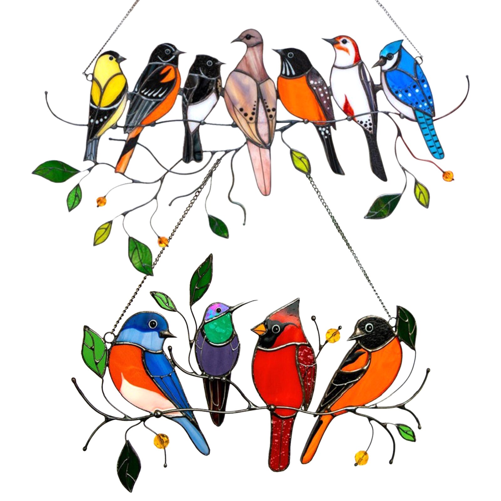 Window Panel Stained Glass Birds-on-a-wire Stained Glass Suncatcher Window Hanging Panel Bird Series Ornaments