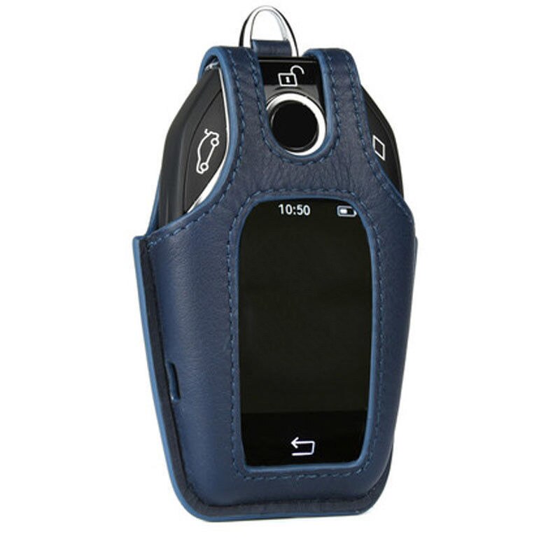 Læder nøgle etui fjernbetjening fob cover taske til bmw 7 serie  g11 g12 display holdbar lager bil nøgle cover nøgle beskytter: Blå