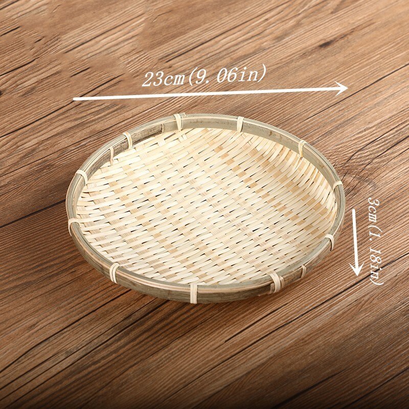 Handgjorda bambu väva korg runda frukt tallrikar platt tallrik på bordet för mellanmål mat bröd picknick grönsaksrätter rotting: Diameter 23 x 3cm