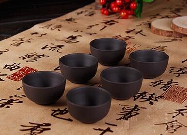 12 Stks/partij Yixing Kopjes Kungfu Thee Cup Paarse Klei Thee Set 30Ml Cups Drinkware Porseleinen Thee Set: full black