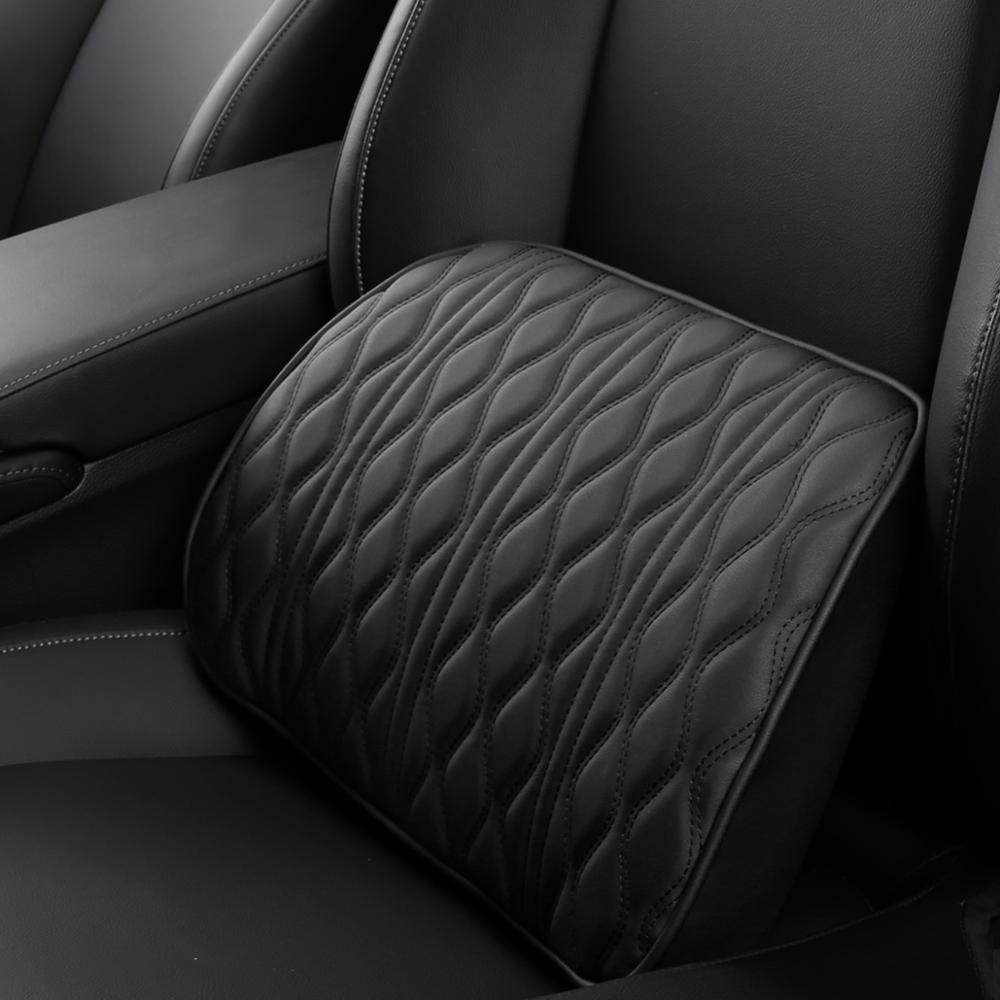 Memory Foam Auto Hoofdsteun Kussen Lederen Geborduurde Seat Ondersteunt Sets Rugkussen Aanpassing Auto Neksteun Lumbale Kussens: Black waist support