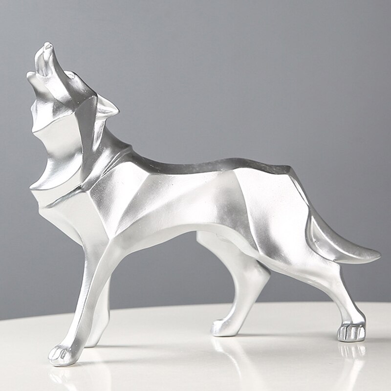 Resin Abstract Wolf Statue Nordic Geometric Animal Figurines Wolf Sculpture Crafts Home Office Shelf Desk Decoration Ornaments